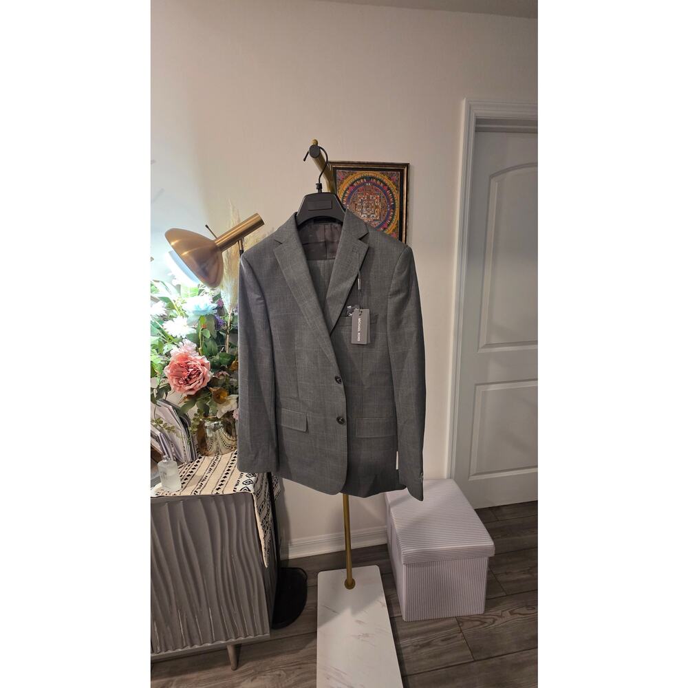 Michael Kors BKANT 2-Piece Plaid Suit for Boys 18R/29.5" W Gray/Blue Color - Picture 3 of 11